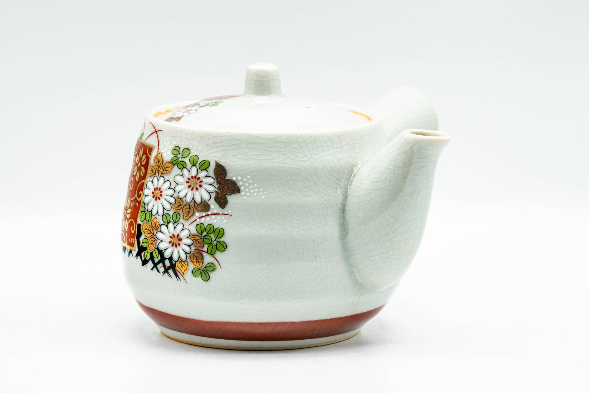 Japanese Kyusu - Floral White Porcelain Kutani-yaki Debeso Teapot - 420ml