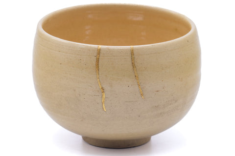 Japanese Matcha Bowl - Beige Gold Kintsugi Wa-nari Chawan - 400ml