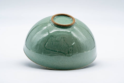 Tezumi — Japanese Matcha Bowl - Green Celadon Glazed Floral Egret Chawan - 150ml — top-down view of the interior