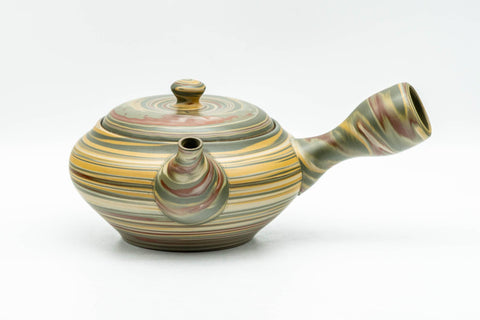 Japanese Kyusu - Green, Red, and Yellow Marbled Nerikomi Tokoname-yaki Debeso Teapot - 230ml