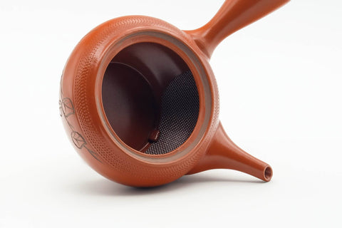 Japanese Kyusu - Engraved Leaves Tokoname-yaki Mesh Filter Teapot - 200ml