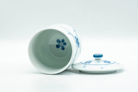 Japanese Teacup - Blue Floral Geometric Arita-yaki Lidded Yunomi - 160ml