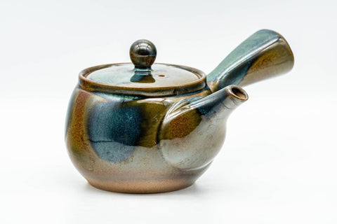 Japanese Kyusu - Blue Brown Glazed Mesh Filter Side-handled Teapot - 300ml - Tezumi