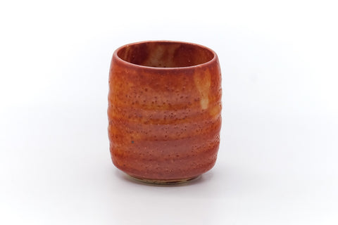 Tezumi — Japanese Teacup - Orange Shino Glazed Mino Yunomi - 100ml — front view from another angle