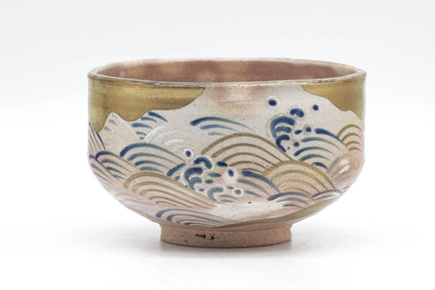 Japanese Matcha Bowl - Beige Pink Gohonte Seigaiha Kyo-yaki Chawan - 300ml