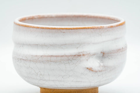 Japanese Teacup - Akiyama Kiln Milky White Glazed Thumb-Indented Yunomi - 150ml - side view showing the thumb indentation