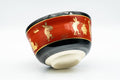 Japanese Matcha Bowl - Gold Bunny Rabbits Black Red Glazed Kyo-yaki Chawan - 350ml - Tezumi