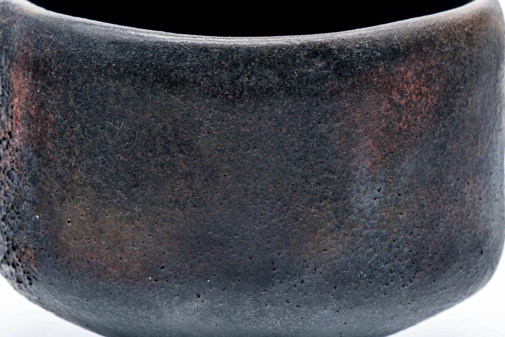 Japanese Matcha Bowl - 手 Matte Black Rust Red Kuro-Raku Chawan - 300ml