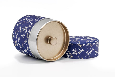 Blue White Dragonflies Washi Tea Canister - 150g