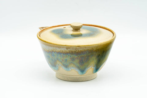 Japanese Tea Set - Green Drip-Glazed Agano-yaki Houhin Teapot with Katakuchi Water Cooler and 5 Guinomi Teacups