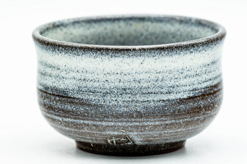 Japanese Teacup - Grey Milky White Drip-Glazed Guinomi - 50ml - front view of the streaked glaze