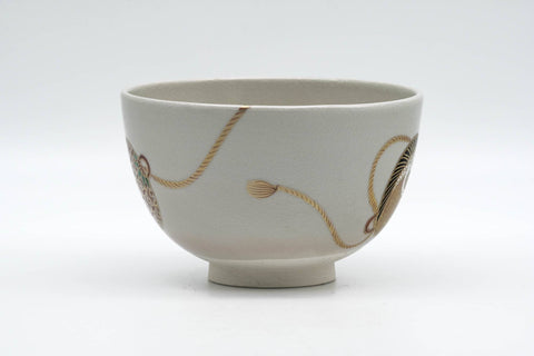 Tezumi — Japanese Matcha Bowl - Decorated Geometric Ornaments Kyo-yaki Chawan - 250ml — three-quarter view
