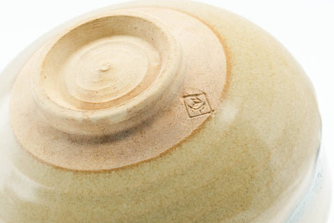 Japanese Matcha Bowl - Beige Green Abstract Kyo-yaki Chawan - 300ml