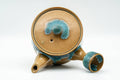 Japanese Tea Set - Agano-yaki Blue Drip-Glazed Do-ake Kyusu Teapot with 2 Yunomi Teacups - teapot with lid removed showing the interior