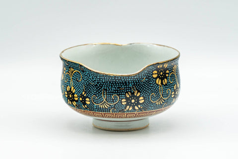 Japanese Katakuchi - 九谷焼 Floral Aochibu Heart-Shaped Kutani-yaki Porcelain Water Cooler - 100ml - Tezumi