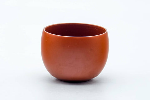 Tezumi — Japanese Teacup - Calligraphy Engraved Red Shudei Tokoname-yaki Yunomi - 80ml — front view from another angle