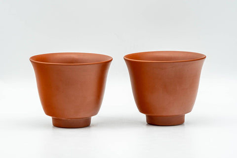 Japanese Teacup - Pair of Ume Red Shudei Tokoname-yaki Guinomi - 60ml - pair side by side, reverse plain side