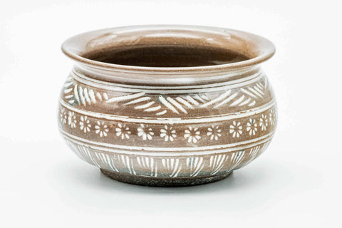 Japanese Kensui -　Mishima Engraved Floral Geometric Water Bowl - 350ml