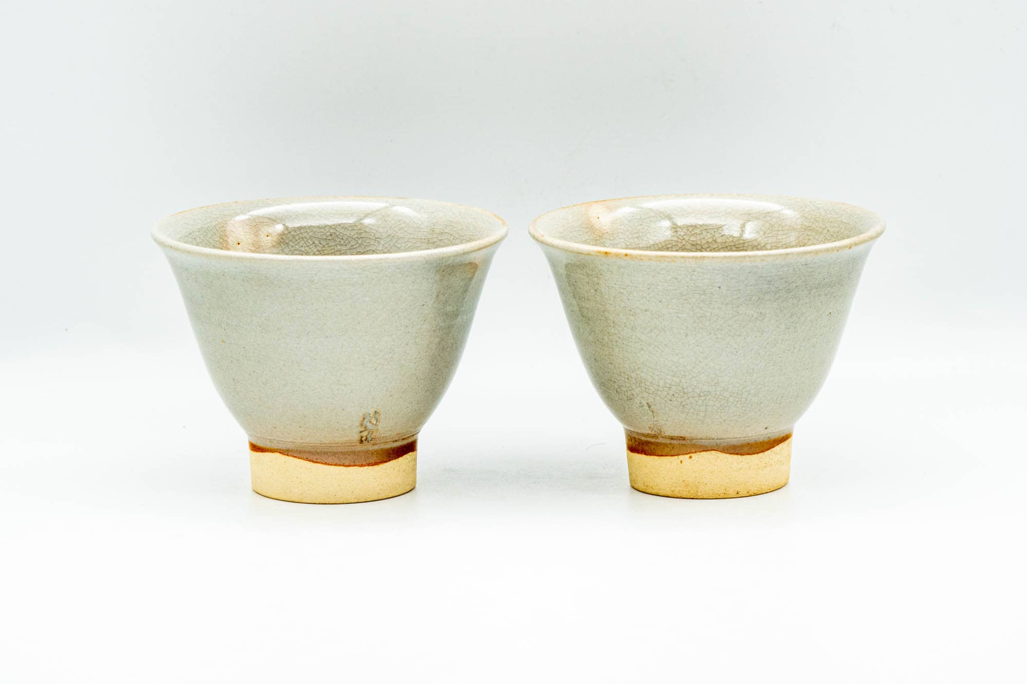 Japanese Teacups - Pair of Beige Glazed Hagi-yaki Yunomi - 90ml