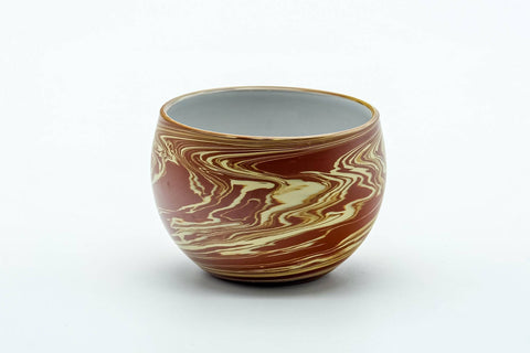 Tezumi — Japanese Teacup - Red Yellow Nerikomi White Inner-Glazed Tokoname-yaki Yunomi - 80ml — front view from another angle