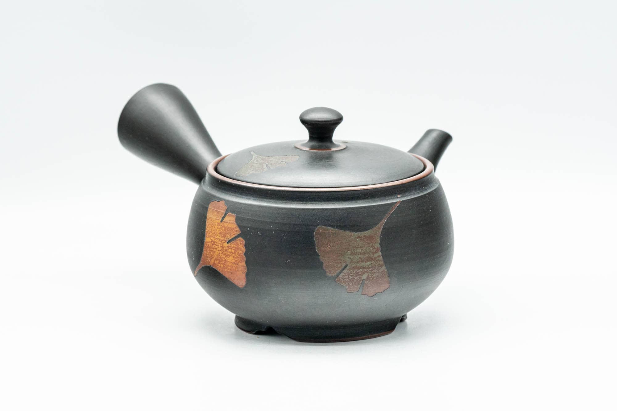Japanese Kyusu - Black Kurodei Tokoname-yaki Ginkgo Leaf Teapot - 250ml - Tezumi