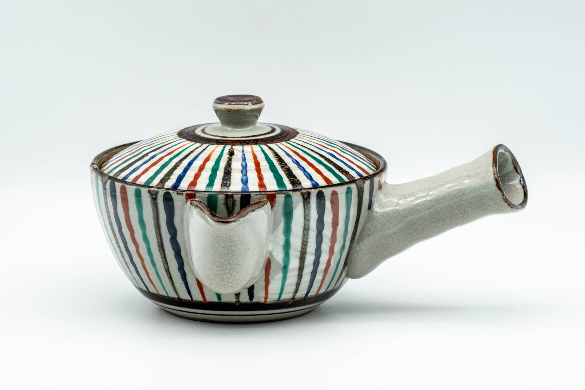 Japanese Kyusu - Multi-Coloured Stripes Do-ake Triangular-Spouted Teapot - 275ml - Tezumi