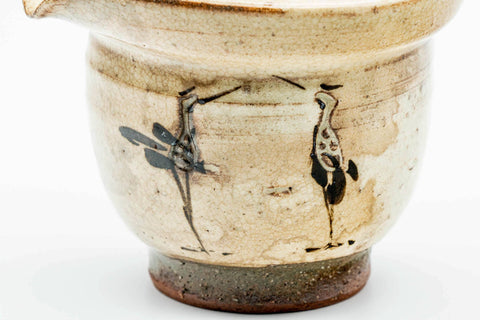 Japanese Shiboridashi - Beige Egret Kiyomizu-yaki Handle-less Teapot - 180ml