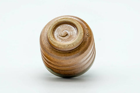 Tezumi — Japanese Teacup - Orange Green Spiraling Shigaraki-yaki Guinomi - 30ml — top-down view of the interior