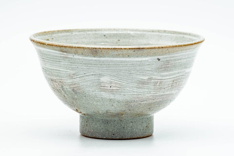 Japanese Matcha Bowl - Grey White Hakeme Textured Komogai-nari Chawan with Wooden Tomobako Box - 350ml