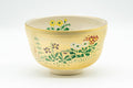 Japanese Matcha Bowl - Floral Golden Kyo-yaki Chawan - 350ml - side view showing the hand-painted floral decoration