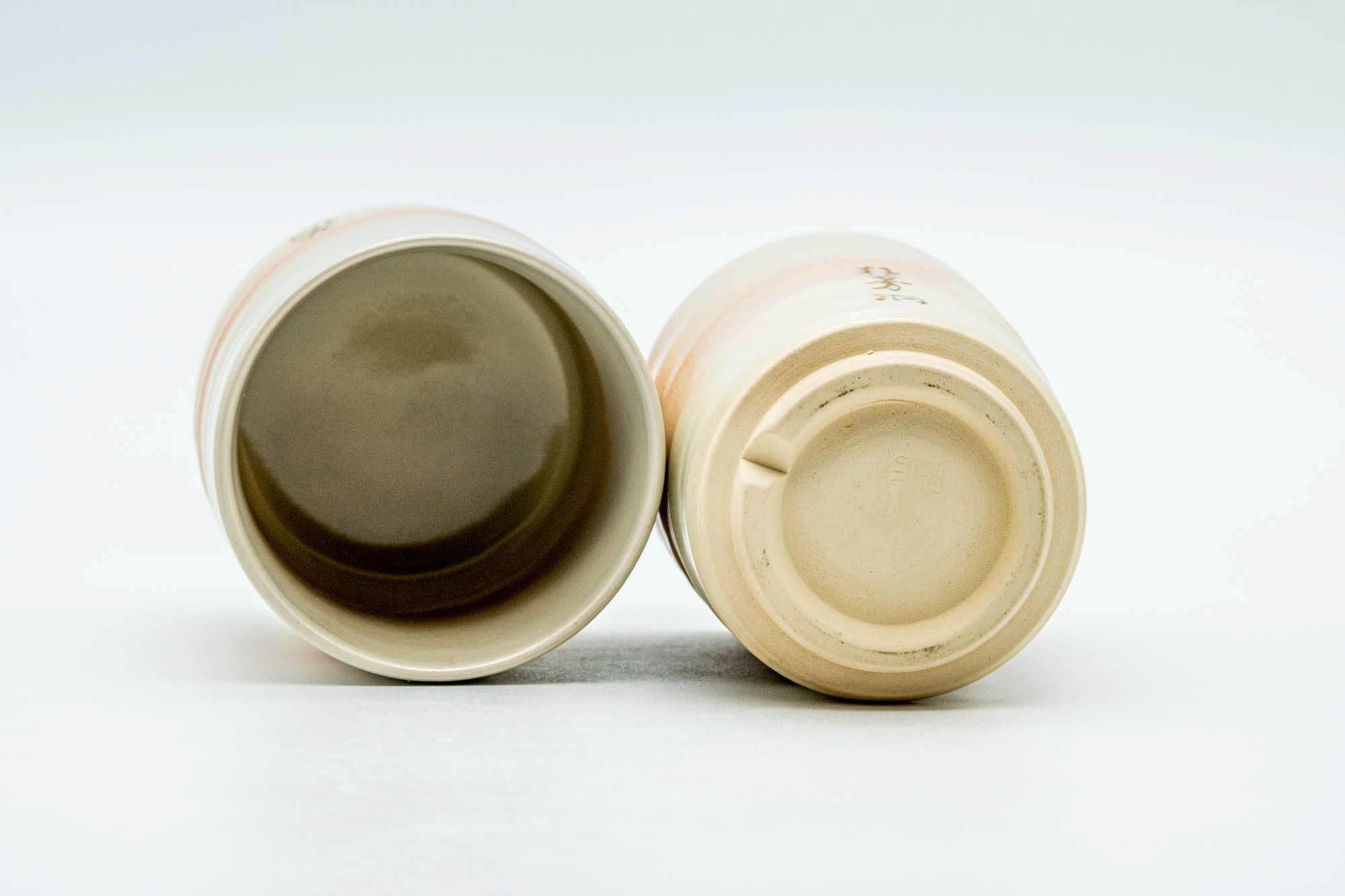 Japanese Teacups - Pair of Floral Engraved Spiraling Hagi-yaki Meoto Yunomi