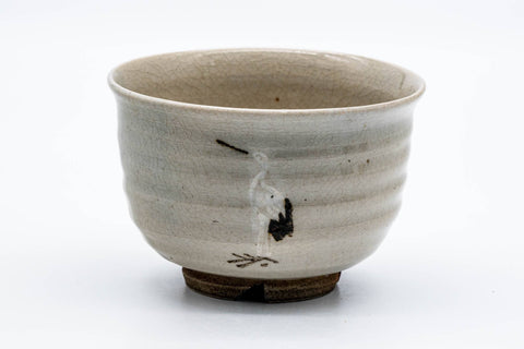 Japanese Matcha Bowl - Beige Standing Crane Thumb-indented Chawan - 200ml