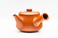 Japanese Kyusu - Bamboo Engraved Red Shudei Tokoname-yaki Ceramic Filter Teapot - 315ml - opposite-side three-quarter view