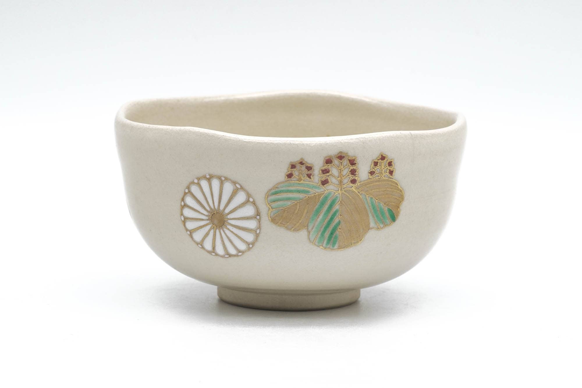 Japanese Matcha Bowl - Floral Beige Glazed Kyo-yaki Chawan - 250ml