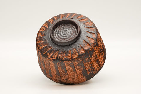 Faceted Red-Orange Kiyomizu-yaki Chawan