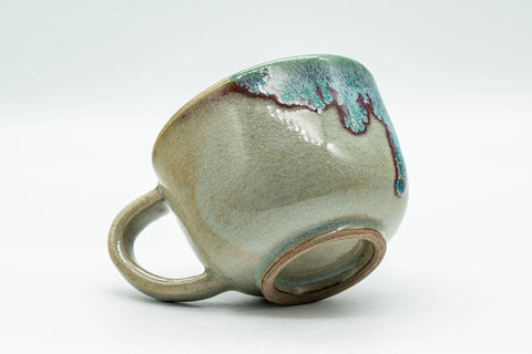 Japanese Teacup - Turquoise Drip-Glazed Agano-yaki Ushirode Yunomi - 120ml