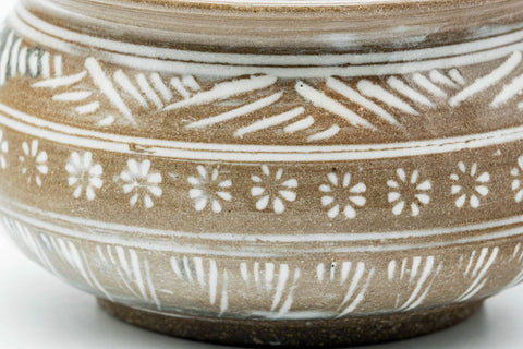 Japanese Kensui -　Mishima Engraved Floral Geometric Water Bowl - 350ml