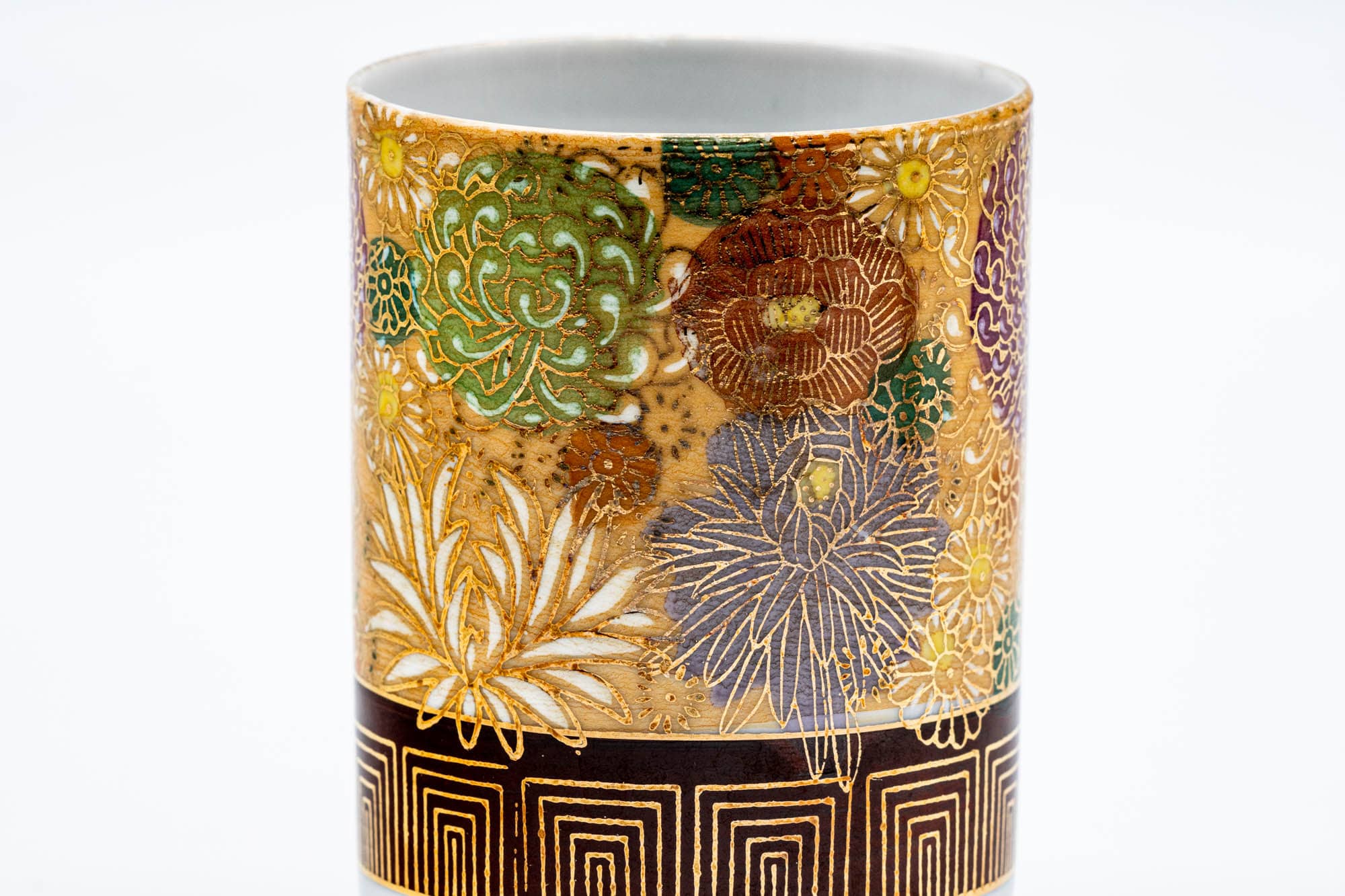 Japanese Teacup - Gold Floral Kutani-yaki Porcelain Yunomi - 180ml