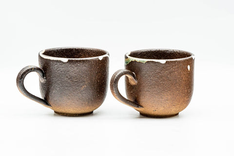 Japanese Teacups - Pair of Brown Textured Ushirode Yunomi - 150ml - front view of the pair