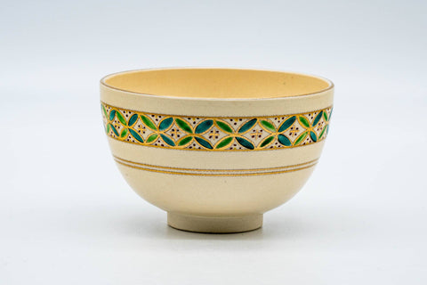 Japanese Matcha Bowl - Beige Gold Geometric Kyo-yaki Chawan - 250ml