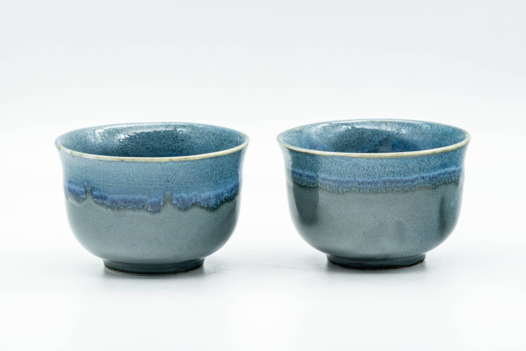 Japanese Teacups - Pair of Glossy Blue Drip-Glazed Yunomi - 140ml
