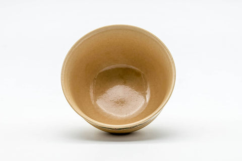 Tezumi — Japanese Teacups - Set of 3 Beige Green Patterned Kiyomizu-yaki Yunomi - 125ml — tipped to show the interior