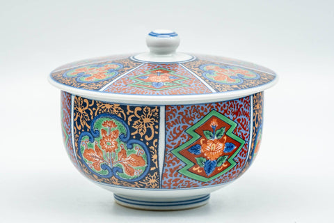 Japanese Teacup - Multi-coloured Geometric Arita-yaki Lidded Yunomi - 120ml - Tezumi