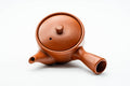 Japanese Kyusu - Mountainous Red Shudei Tokoname-yaki Mesh Teapot - 270ml - overhead view showing the lid and side handle
