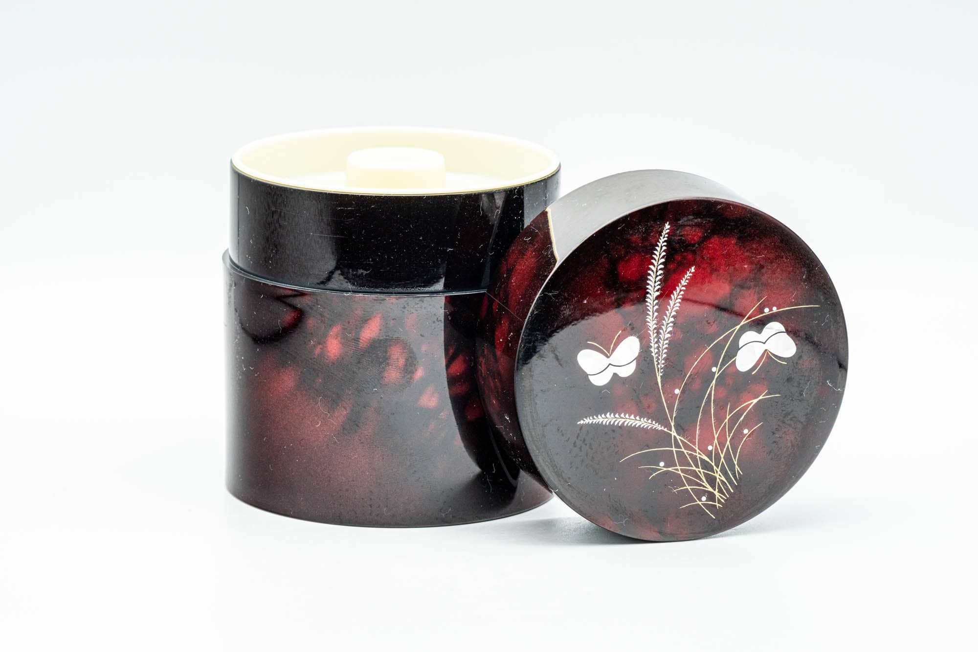 Japanese Chazutsu - Sparkling Butterflies Red Plastic Tea Canister - 300ml - Tezumi