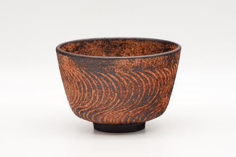 Wavy Red-Orange Kiyomizu-yaki Chawan