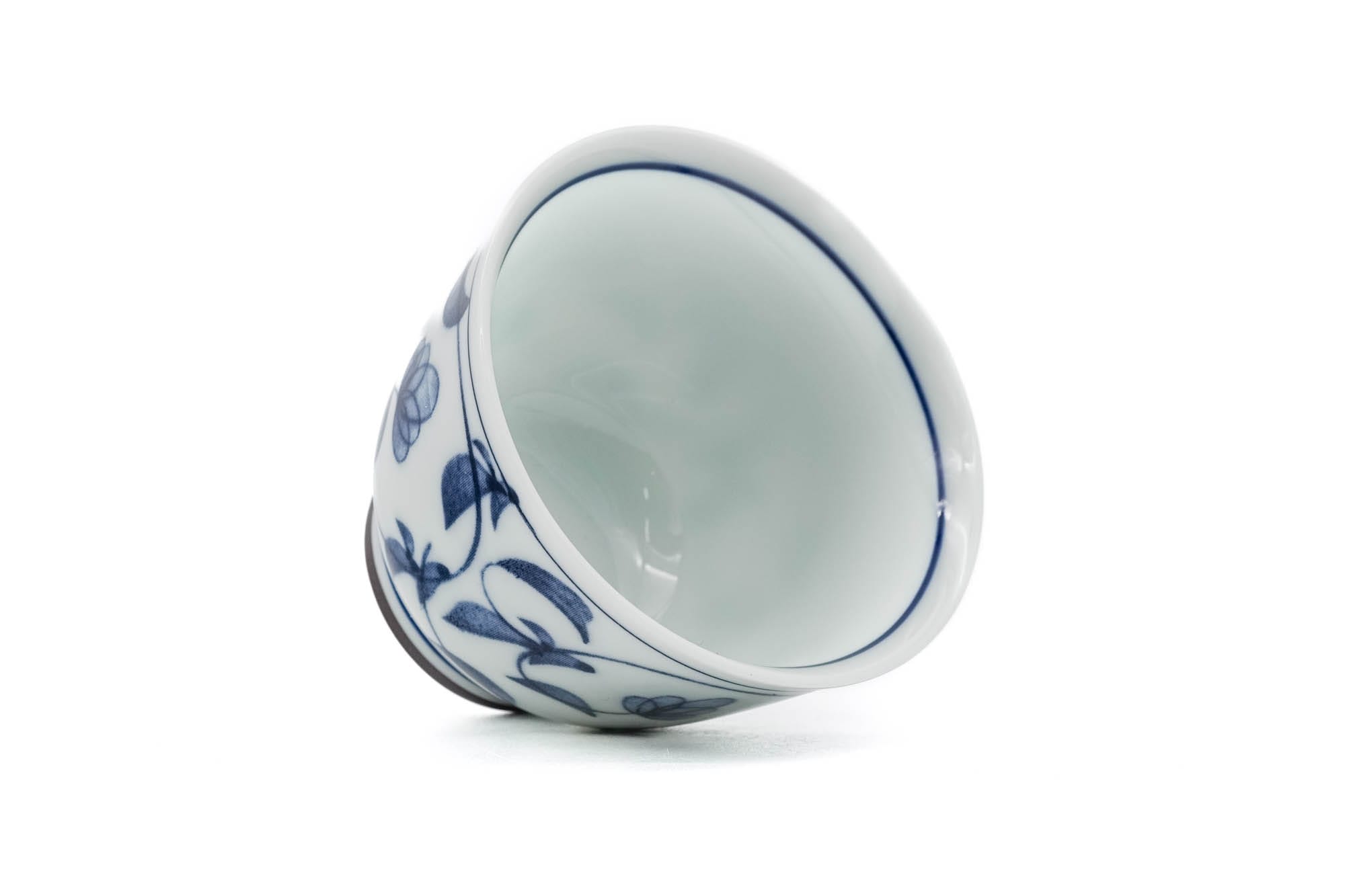 Japanese Teacup - Blue Floral Arabesque Porcelain Mino-yaki Yunomi - 70ml