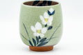 Tezumi — Japanese Teacup - Floral Green Celadon Yunomi - 160ml — tipped to show the interior