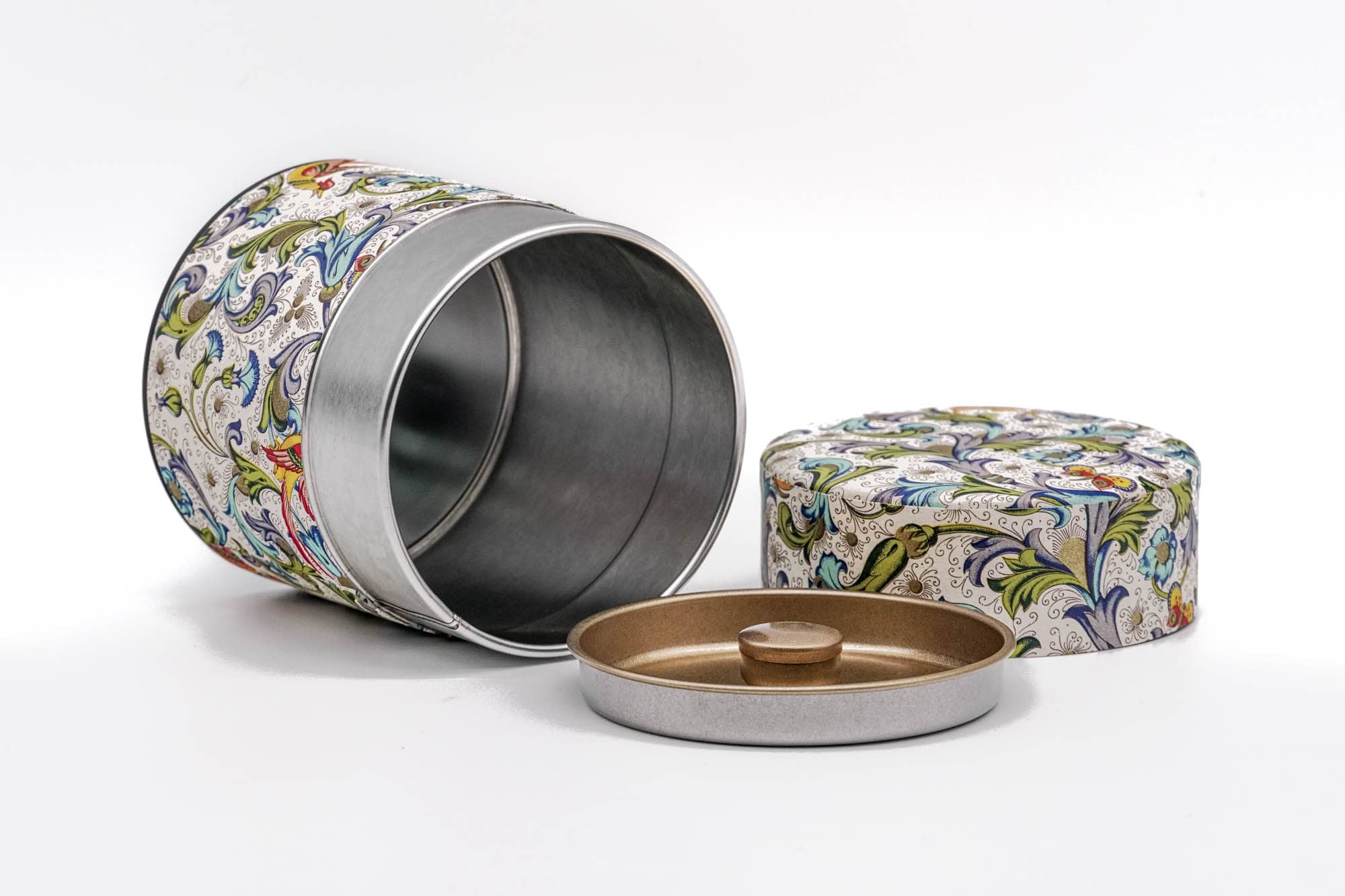 Japanese Chazutsu - 江東堂 Kotodo - Floral Butterfly Rooster Washi Wrapped Metal Tea Canister - 100g