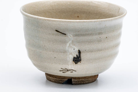 Japanese Matcha Bowl - Beige Standing Crane Thumb-indented Chawan - 200ml